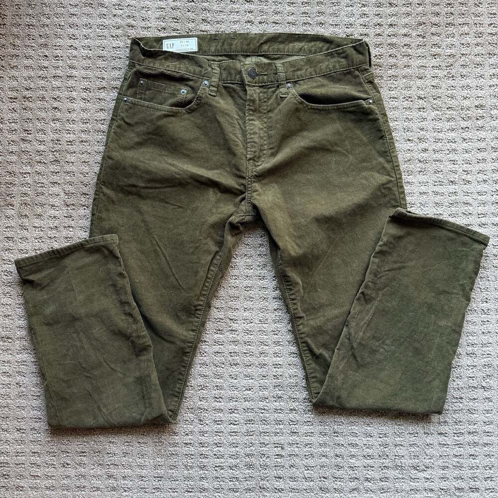 Gap Slim Corduroy Pants Size 33x30 Olive Green